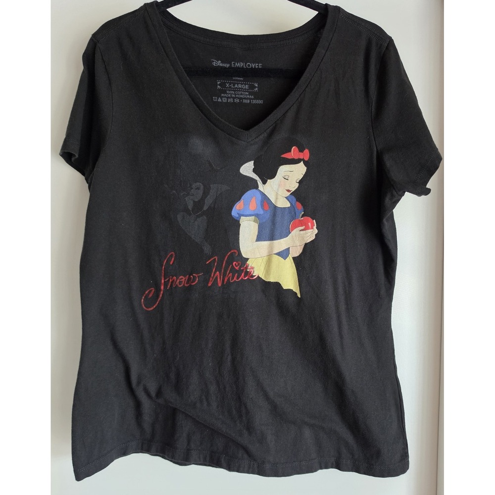 Disney T-Shirt Women XL Black Graphic V-Neck Short Sleeve Cotton Casual Tee Top